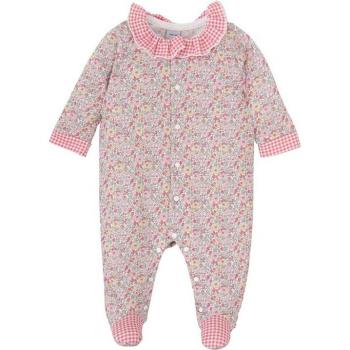 Pelele de bebé niña en cuadros vichy con florecitas y apliques