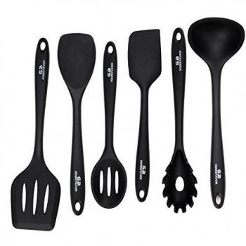 GA Homefavor 6 piezas Vajilla de Silicona Juego de Herramienta de Cocina de Silicona Resistente al Calor Utensilios de Cocina, Negro