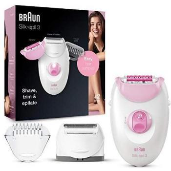 Braun Silk Epil 3 SE3270 Epilators for Women, Epilator and Shaver Hair Removal for Leg and Body, White/Pink