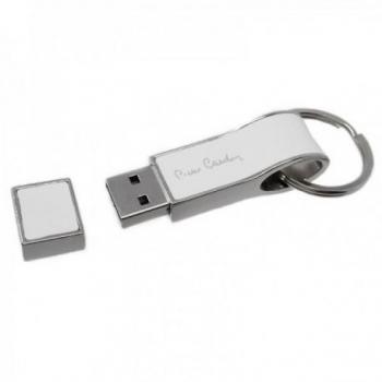 Pen Drive 16GB Pierre Cardin con memoria flash USB 2.0, llavero blanco y diseño de imitación de cuero