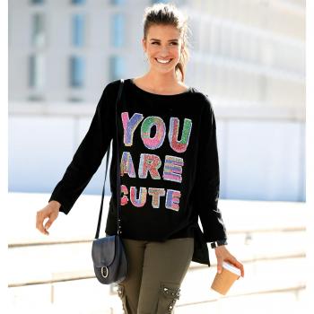 Camiseta Manga Larga con Vuelta Mujer by Vencastyle - 018579,Negro,M