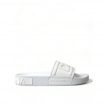 Dolce & Gabbana White Rubber Sandals Slides Beachwear Shoes - EU36/US5.5, Female, Size: 6 US, Embossed Rubber Slides