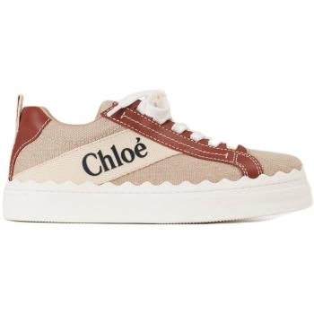 Chloé Women's Lauren Sneaker in Linen and Leather - Brown | Size 38 | CHC22U108Z4