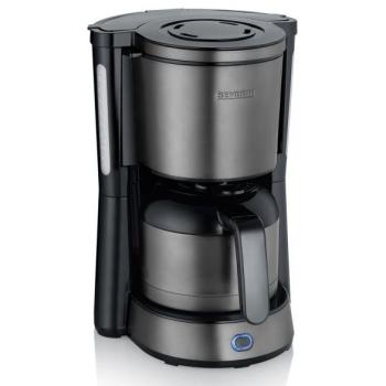 Cafetera eléctrica semi-automática Severin KA 9343 de filtro, acero inoxidable negro, capacidad para 8 tazas, temporizador y función café filtrado