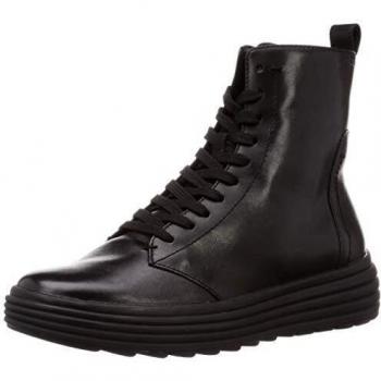 Geox Women's Phaolae Black Leather Lace-Up Ankle Boots