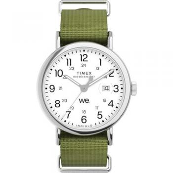 Timex Men's White Fabric Strap Weekender Quartz Watch with Brass Case and Mineral Glass