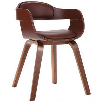 Silla de comedor marrón en madera curvada y cuero sintético