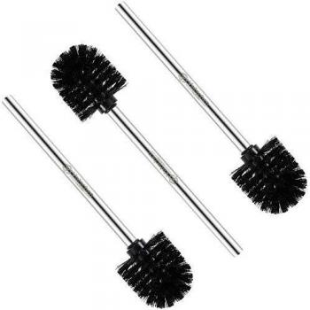Valschen Escobillas de Baño 3 pcs WC Cepillo para Inodoro Cepillo de Baño de Repuesto de Acero Inoxidable 7.5 x 35 x 7.5 cm Negro