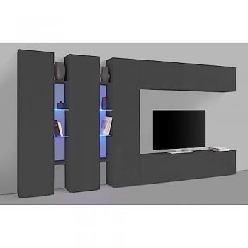 Mueble de TV moderno Note Trio con 3 armarios, color antracita mate, para televisores de hasta 70, dimensiones 340x180x30 cm