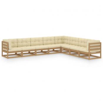 Set de muebles de jardín 8 piezas cojines madera pino marrón miel
