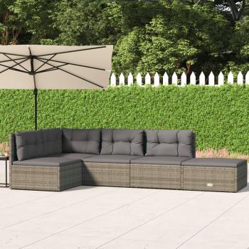 5-Piece Grey Poly Rattan Garden Lounge Set with Cushions