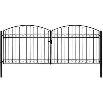 Double Door Arched Top Steel Fence Gate 400x175 cm Black