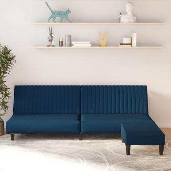 Sofá cama de 2 plazas con reposapiés terciopelo azul