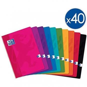 Oxford - Lote de 40 cuadernos A4 grandes cuadros, 96 páginas, grapadas, tapa de tarjeta, colores surtidos