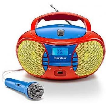 Boombox Karcher RR 5026 - CD/MP3, USB, Radio FM y Micrófono, Portátil y Colorido para Niños