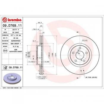 Disco de freno BREMBO 09.D769.11, ventilado, 1 pieza, frente