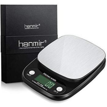 Báscula Digital de Cocina hanmir Peso de Cocina 3 Kg/ 0.1g, Alta precisión, Acero Inoxidable, Pantalla LCD, balanza de Cocina, Negro