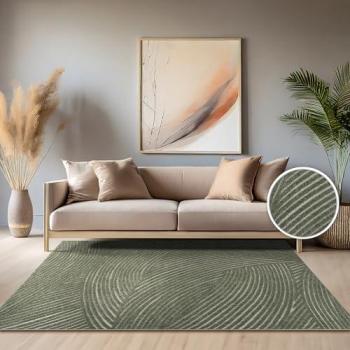 Alfombra Jardín Salón Scandi Estilo Boho Liso Ø 200 cm Redonda Color Verde 2