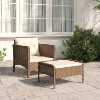2-Piece Brown Poly Rattan Garden Lounge Set with Cushions