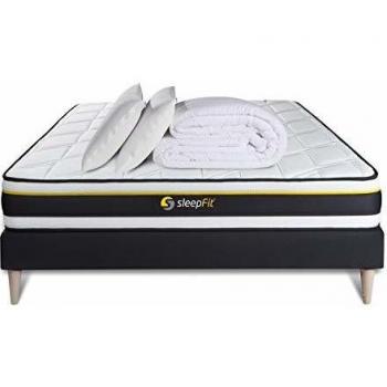 Pack Colchón y Sommier Soft 140x200 cm - Espuma de Alta Densidad, 2 Almohadas de Memoria y Edredón Percale - Confort Muy Firme, Altura 19 cm