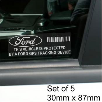5 x Ford GPS dispositivo de seguimiento de seguridad ventana pegatinas 87 x 30 mm-fiesta, Mustang, ESCORT, Mondeo, Focus, Fusion, KA, coche, Van alarma Tracker
