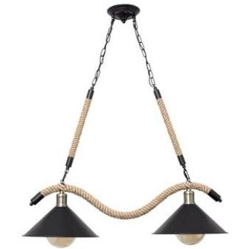Colgante Soga 2xE27 Negro Cuerda de Cáñamo Regulable 82x30 cm