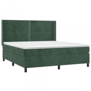 Cama box spring con colchón terciopelo verde oscuro 180x200 cm