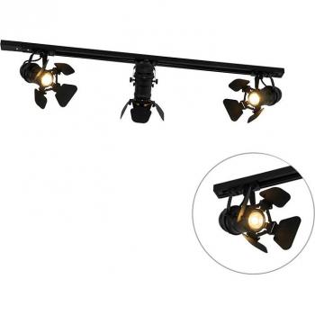 Sistema rieles 3 focos negros MOVIE - Aluminio / Acero / Plástico, dimensiones 100 x 21 x 25 cm, adecuado para LED, potencia máxima de 3 x 50 Watt