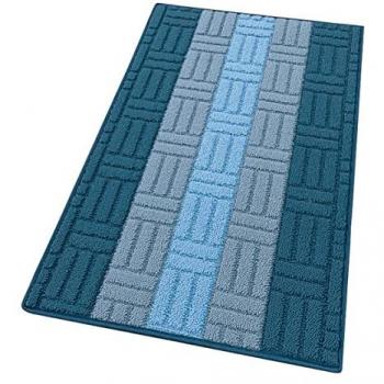 Alfombra de Cocina 3D Azul Bordada 100% Made in Italy Absorbente Antideslizante 50x115 cm
