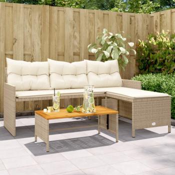 vidaXL L-Shaped Garden Sofa Set with Table and Cushions - Beige Poly Rattan