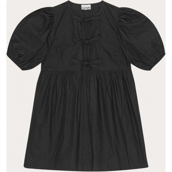 Ganni Black Cotton Poplin Mini Dress with Tie Strings - Size 4 (34)