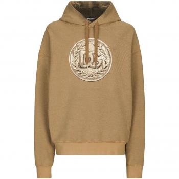 Dolce & Gabbana Men's Rubber Effect Logo Hoodie in Beige | Size Large