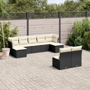 9-Piece Black Poly Rattan Garden Sofa Set with Cushions