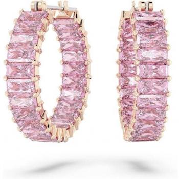 Swarovski Matrix Hoop Earrings, Baguette Cut, Pink, Rose Gold-tone Plated