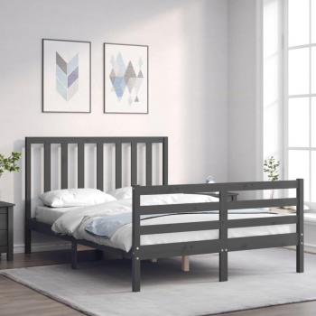 Cabecero de cama matrimonial de madera maciza gris con estructura