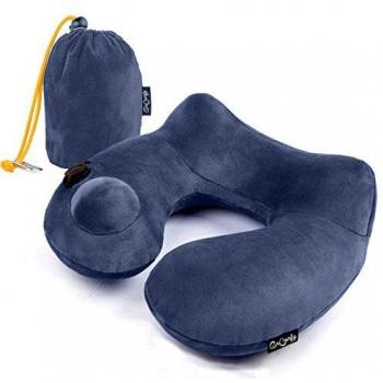 Almohada de Viaje con Mascara Antifaz para Dormir Y Bolso de Transporte, Para Coche, Avión, Viajes, Cojín Almohada para Viaje Hinchable / Inflable – Azul