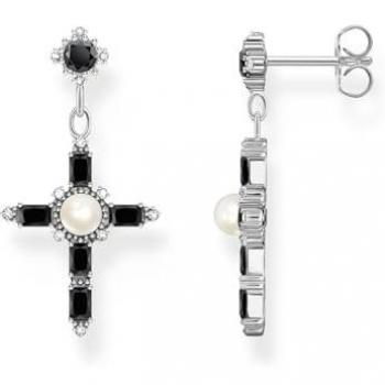 Pendientes de Plata 925 con Cruz Negra y Corte Baguette de Circonita para Mujer - Thomas Sabo