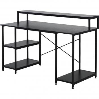 Homcom Escritorio para Computadora con 3 Estantes, Mesa de Oficina Metálica con Patas Ajustables Antideslizantes, Color Negro, Dimensiones 140x60x93 cm