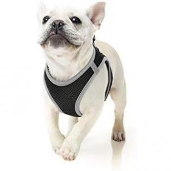HEELE Arnes Perro Pequeño con Lineas Reflecantes Arnés Perro Antitirones Ajustable Suave Acolchado Cómodo para Viajar Pasear con Mascota, Negro Gris, L