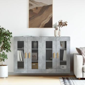 Armarios de pared 2 uds madera de ingeniería gris hormigón vidaXL, con manija de puerta en madera, mueble de almacenaje para salón, buffet auxiliar y armario de almacenamiento