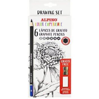 Alpino Color Experience 6 Lápices de Grafito para dibujo artístico + Sacapuntas + Goma de borrar |Lápices