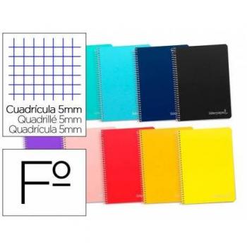 Cuaderno espiral Liderpapel Witty Tamaño folio Tapa dura 80 hojas Cuadro 5 mm 75 g/m2 Con margen Colores surtidos