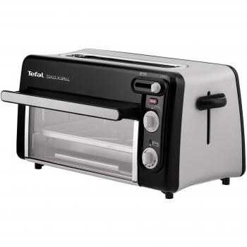 Tefal Toast & Grill TL6008 - Tostador y horno, 2 en 1, potencia 1300 W, 1 ranura larga, temporizador 10 min, termostato regulable hasta 220 C, Incluye libro de recetas, bandeja recogemigas