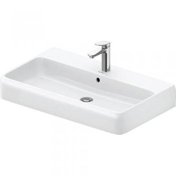 Lavabo sobre encimera Duravit Qatego 80 x 47 cm, blanco brillante, con HygieneGlaze, 1 agujero para grifo y rebosadero