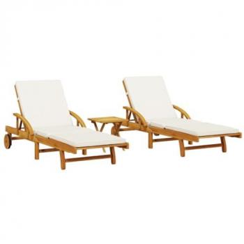 Tumbonas con mesa 2 unidades madera maciza de acacia marrón