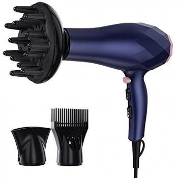 Secador de Pelo Profesional, Secador Iónico de 2200W con Peine, Boquilla Concentradora de Aire y Difusor, Thermoprotect 2 Velocidades y 3 Temperaturas, Botón de Aire Frío