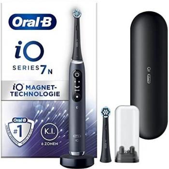 Oral-B iO Series 7 Cepillo de Dientes Eléctrico Recargable Negro con Estuche de Viaje y 2 Cabezales de Recambio