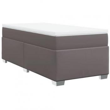 Cama box spring con colchón de cuero sintético gris 80x200 cm