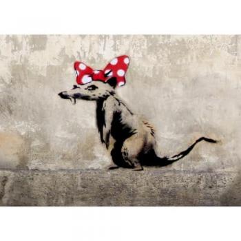 Impresión sobre Lienzo Banksy Ratón con Lazo, Poliéster, Madera, Multicolor, 100x3x70 cm