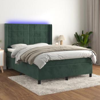 Cama box spring suave con colchón de terciopelo verde oscuro y LED 140x190cm